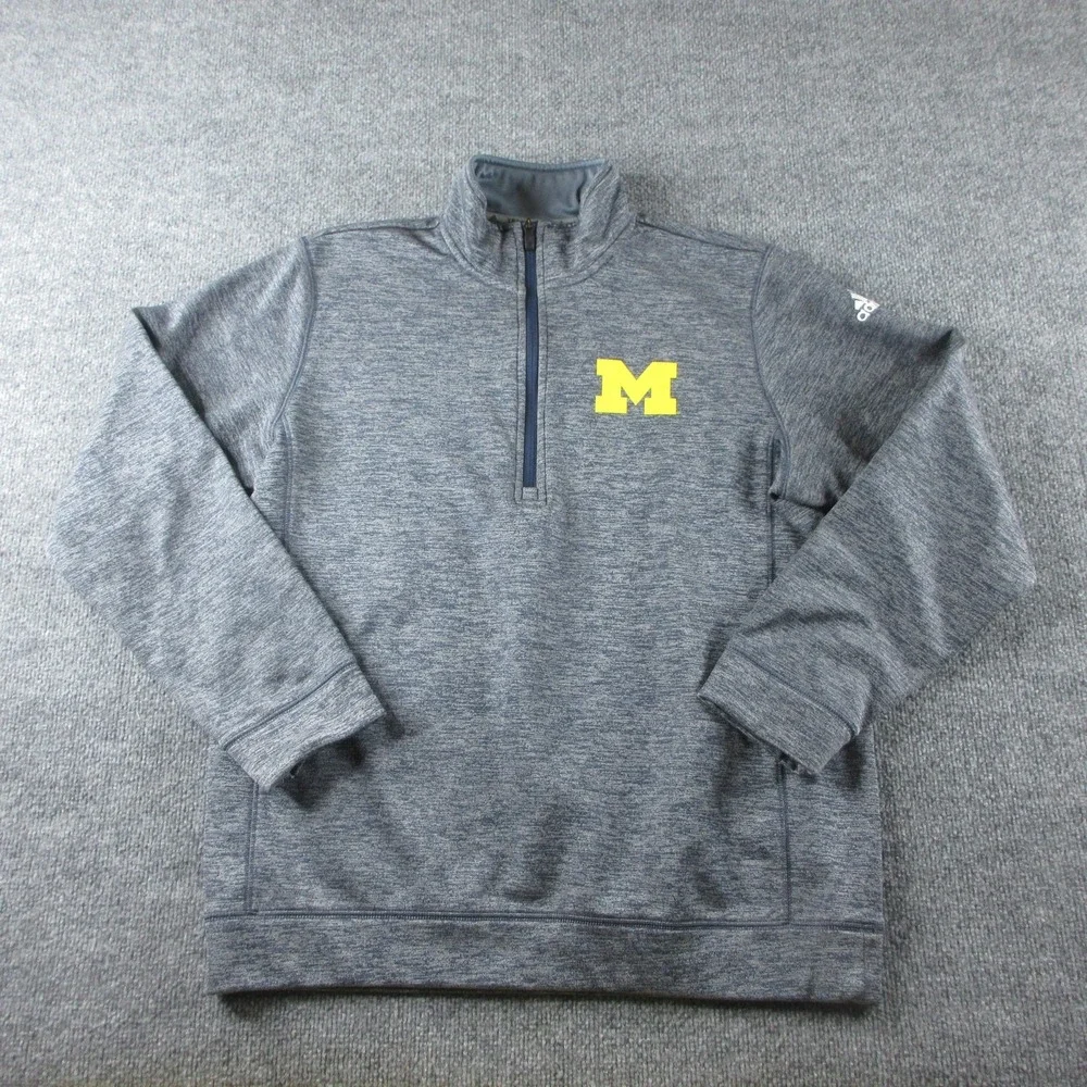 Michigan Wolverines Sweatshirt Mens L Blue NCAA Football Adidas Quarter Zip